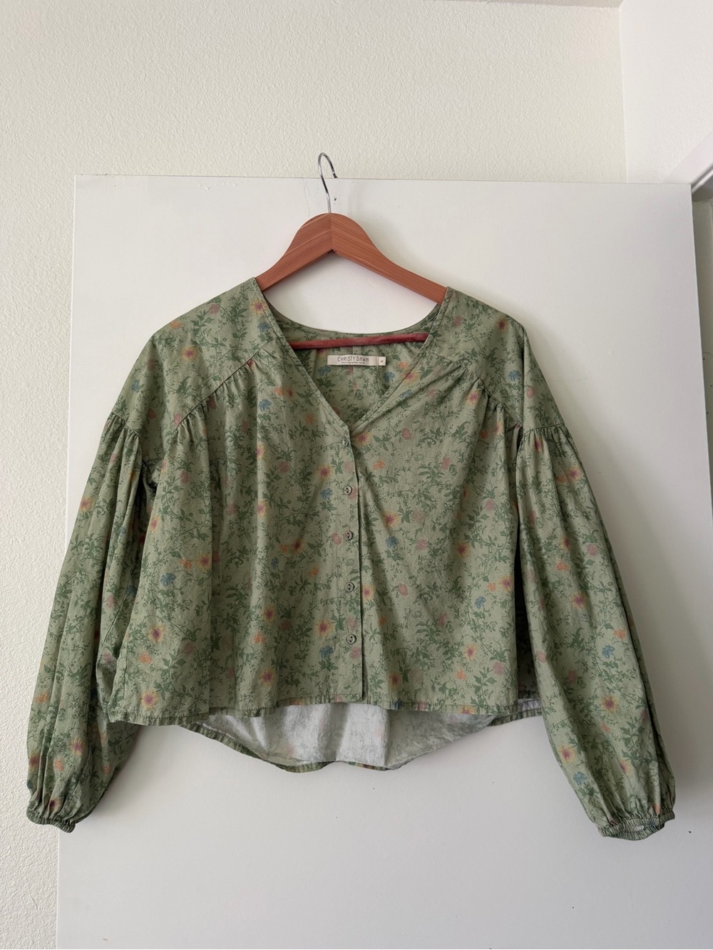 Christy Dawn Sage Floral Button-Front Peasant Blouse